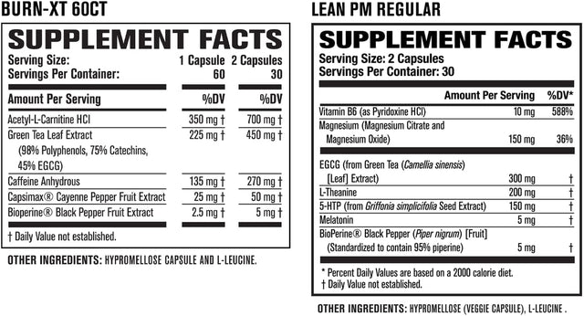 Jacked Factory Burn XT Thermogenic Fat Burner & Lean PM Nighttime Weight Loss Supplement for Men & Women 60 Veggie Diet Pills