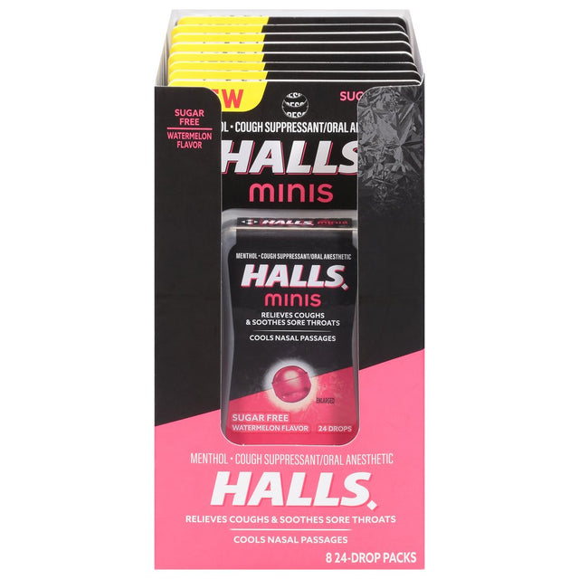 HALLS MINIS COUGH DROPS WATERMELON SUGAR FREE 24PC