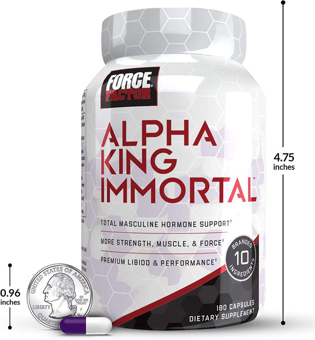 Force Factor Alpha King Immortal Total Hormone Support Testosterone Booster for Men with Fenugreek Seed to Reduce Estrogen, Build Muscle, Improve Strength, and Enhance Performance, 180 Capsules