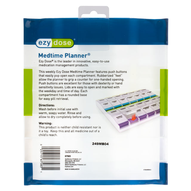 Ezy Dose Weekly (7-Day) Pill Organizer, 4 Times a Day Pill Planner, Push Button Compartments (2XL)