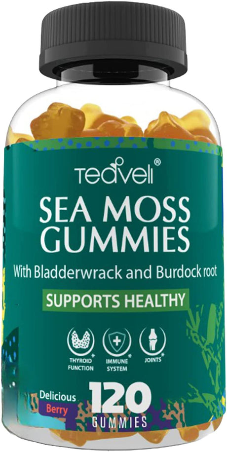 Irish Sea Moss Gummies β Seamoss Gummies with Burdock Root, Sea Moss and Bladderwrack β 120 Berry Vegan Gummy Vitamins for Thyroid, Gut & Immune Support β Sea Moss Gummies for Adults