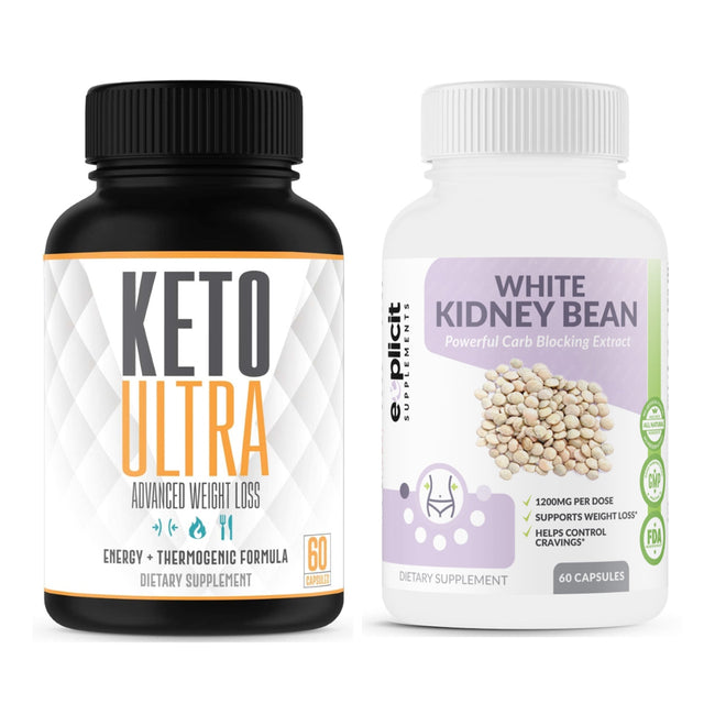 Keto Ultra Weight Loss Supplement and 100% Pure White Kidney Bean Extract – Natural Carb Blocker 1200Mg Optimized Weight Loss Stack for Women & Men Made in USA – 1 Month