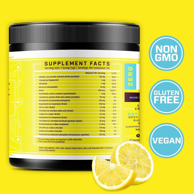 KEY NUTRIENTS Electrolytes Powder No Sugar - Refreshing Lemonade Electrolyte Powder - Hydration Powder - No Calories, Gluten Free Keto Electrolytes Powder - 90 Servings - Made in USA