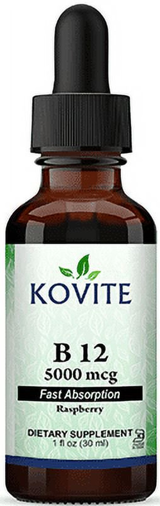Kovite Kosher Vitamin B12 Liquid Drops 5000 Mcg - Raspberry Flavor - 1 Fl Oz