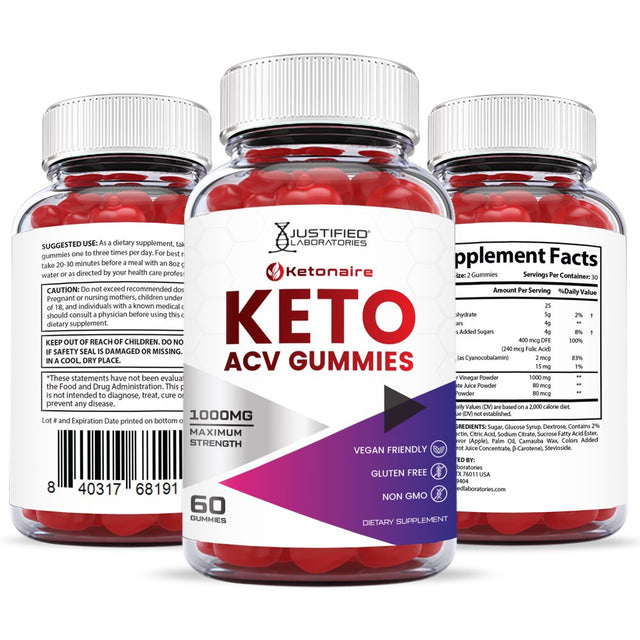 Ketonaire Keto ACV Gummies 1000MG Dietary Supplement 60 Gummys