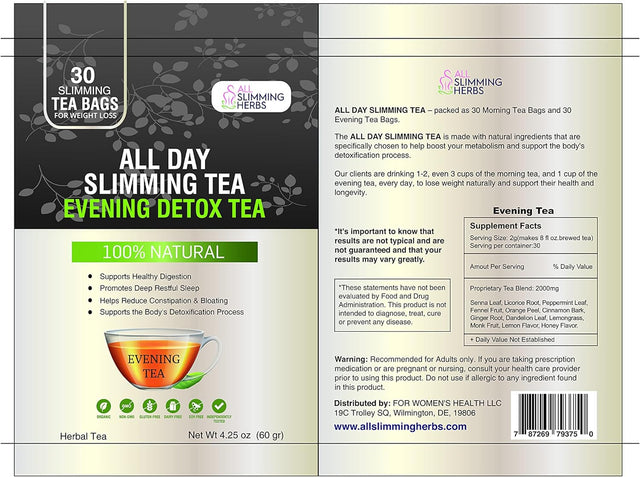 All Day Slimming Tea for Weight Loss - All Natural 30 Days Detox Tea That Flattens Tummy - Daytime Energy Boost Tea 30 Bag+ Evening Detox Tea 30 Bag