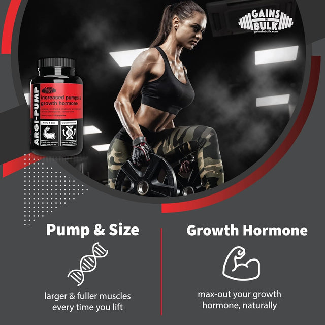 Gains in Bulk, Argi Pump, L-Arginine Nitric Oxide Booster with L-Citrulline and L-Ornithine, Nitric Oxide Supplements, 100 Vegetarian Capsules
