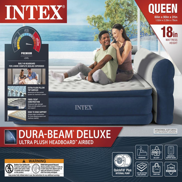 Intex Dura-Beam Deluxe Ultra Plush Headboard with Built-In Pump (18" Mattress Height) - Queen