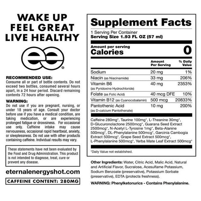 Eternal Energy Shot, Extra Strength, Berry 1.93 Oz, 12 Count