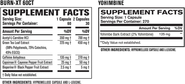 Jacked Factory Fat Burner with Yohimbine - Thermogenic Supplements for Men & Women - Burn-Xt Thermogenic Fat Burner & Yohimbine Extra Strength Supplement 2.5Mg, 270 Capsules