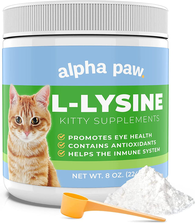 Alpha Paw - Human Grade for Pets - Cat Lysine Supplement - Extra Servings 5-10 Month Supply - Natural Lysine (8 Ounces/225 Grams)