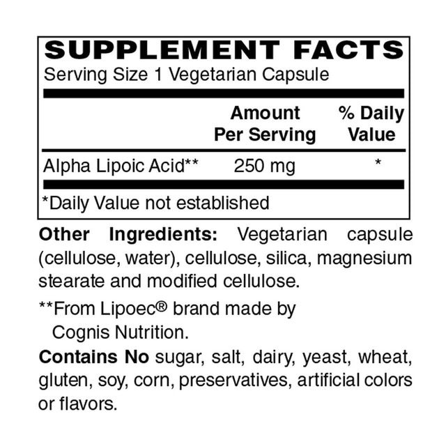 Holly Hill Health Foods, Alpha Lipoic Acid 250 MG, 120 Vegetarian Capsules