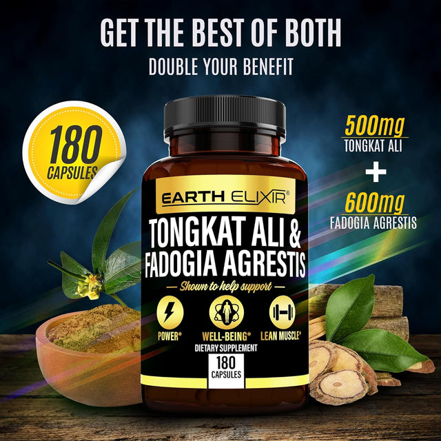 Fadogia Agrestis 600Mg and Tongkat Ali 500Mg Supplements (180 Capsules) - Made in USA - 3 Month Supply β 3Rd Party Tested - Long Jack - Tongkat Ali Fadogia Agrestis Supplements for Men