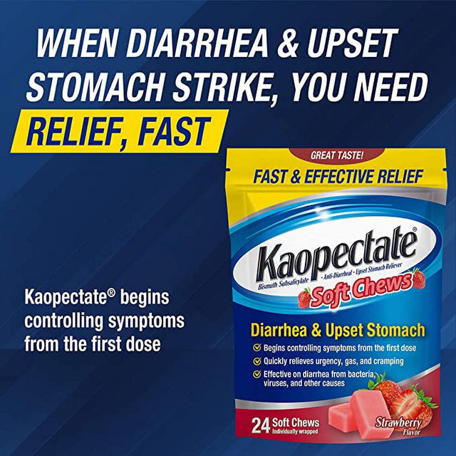 Kaopectate Soft Chews, Bismuth Subsalicylate, Anti-Diarrheal and Upset Stomach Reliever, 24 Ct