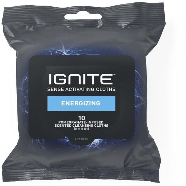 Ignite Mens Body Wet Wipes, Extra Thick 8"X 8" Shower Wipes, Energizing Scent, 10 Count