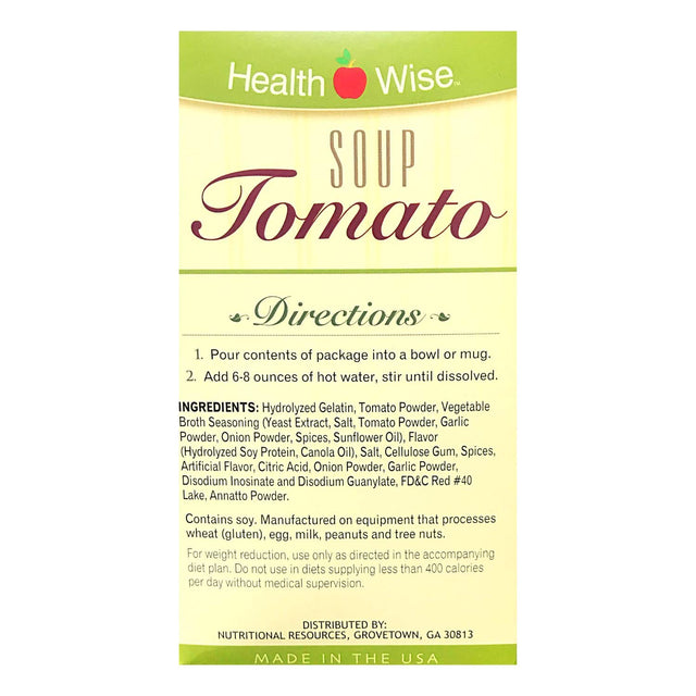 Healthwise Tomato Bouillon Soup For- Hunger Control - for Weight Loss- - Protein Supplement - (7 Packets of 0.83 Oz., Net 5.80 Oz.) - 15 Grams of Protein - 80 Calories