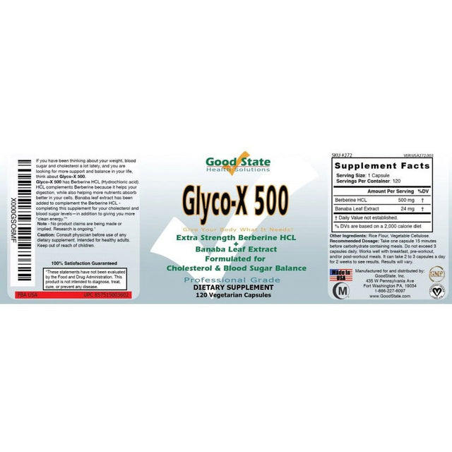 Good State - Glyco-X 500 with Berberine HCL (500 Mg) (120 Veggie Capsules)