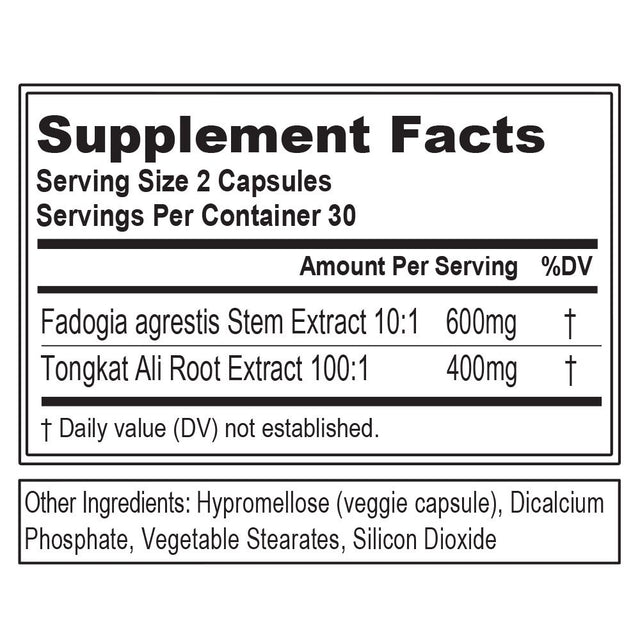 Evlution Nutrition Tongkat Ali + Fadogia Agrestis - Men’S Health + Vitality Support - 400Mg Tongkat Ali + 600Mg Fadogia Agrestis Stem Extract - Testosterone Booster - Veggie Capsules - 30 Servings