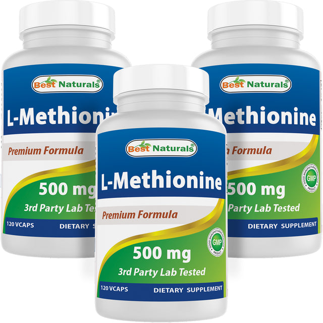 3 Pack Best Naturals L-Methionine 500 Mg 120 Vegetarian Capsules | Liver Health Support