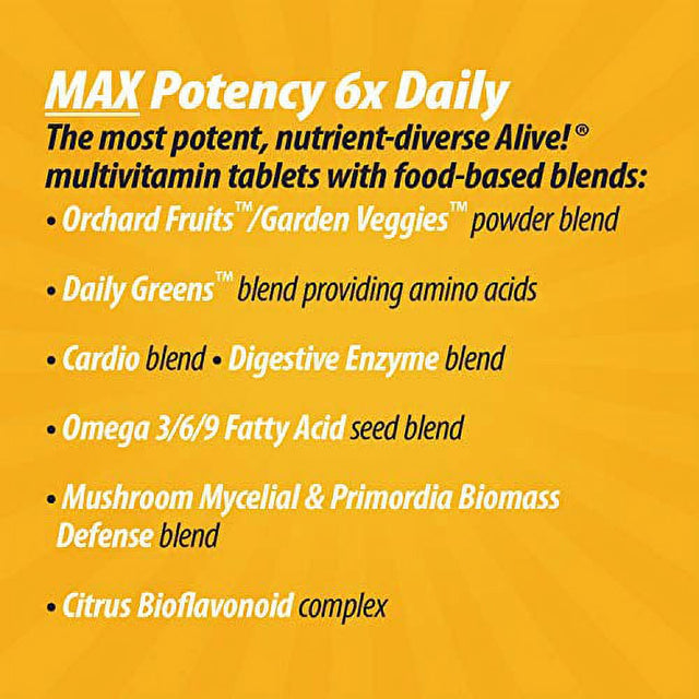 Nature’S Way Alive! Max6 Potency Multivitamin, Whole Body Nutrition, High Potency B-Vitamins, 90 Capsules