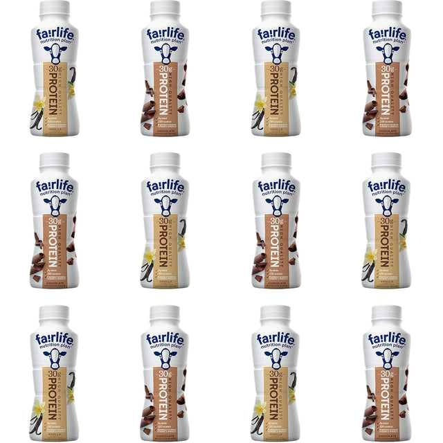 Fairlife Nutrition Plan High Protein 30G Low Sugar Chocolate and Vanilla Shake Supplement Meal Replacement Ready to Drink 11.4 Oz Bulk Variety Pack (12-Count)