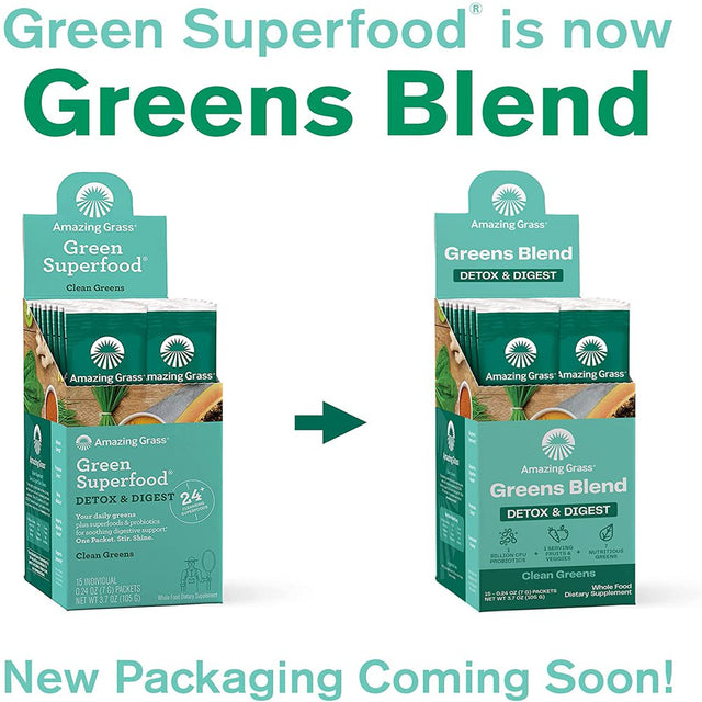 Amazing Grass, Greens Blend Detox & Digest Powder, Clean Greens, 0.24 Oz, 15 Packets
