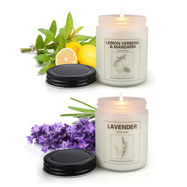 Lavender & Lemon Verbena Scented Candles Gift, 2 Pack Soy Candle for Home Scented, Jar Aromatherapy Candles, 7 Oz