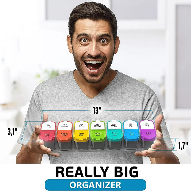 Large 7 Day Pill Organizer, 2 Times a Day Pill Box Case, XL Am Pm Pill Container Holder, Daily Medicine Organizer, Weekly Medication Vitamin Organizers