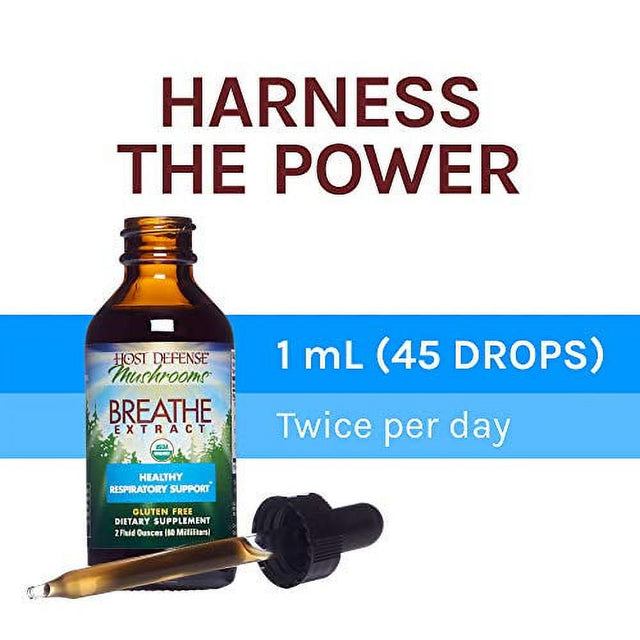 Host Defense, Breathe Extract, Respiratory Support, Mushroom Supplement with Cordyceps, Reishi and Chaga, Plain, 2 Fl Oz