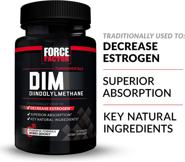 Force Factor DIM Pills to Decrease Estrogen in Men, Diindolylmethane Supplement with Key Natural Ingredients and Superior Absorption, Diindolylmethane 300Mg, Works Fast, 30 Capsules