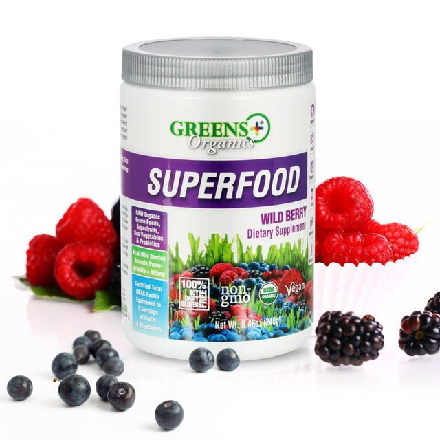 Greens plus Wild Berry Organic Greens Superfood, Greens Powder Dietary Supplement, 30 Servings