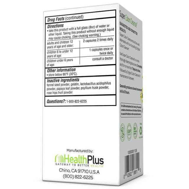 Health plus Super Colon Cleanse Laxative Capsules, 100-Count, 50 Servings
