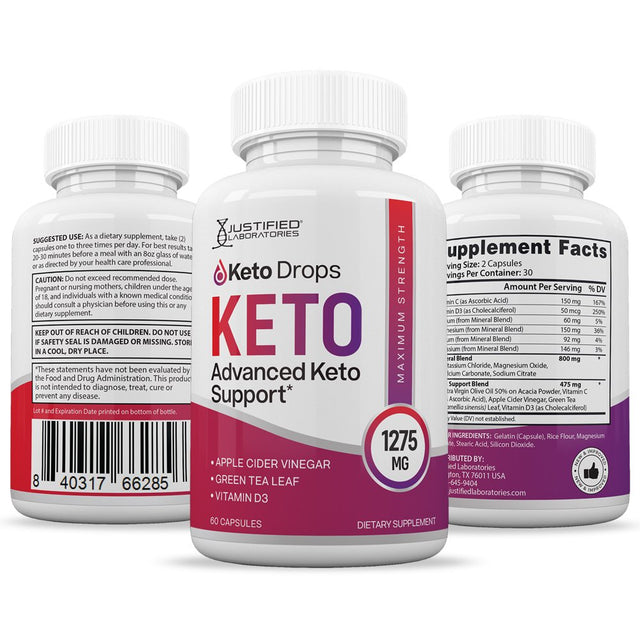 Keto Drops Keto ACV Pills 1275Mg Alternative to Gummies Dietary Supplement 60 Capsules