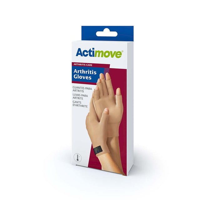 Actimove Arthritis Care Gloves | Fingerless Gloves for Women & Men for Hand Pain, Carpal Tunnel, Rheumatoid, Inflammation, Tendonitis, Trigger Finger, Neuropathy | Beige, Medium