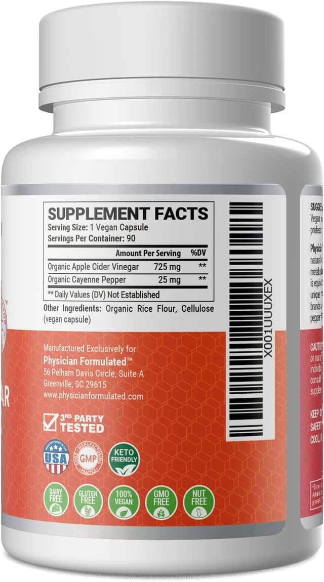 100% Organic Apple Cider Vinegar Capsules 750Mg in Just 1 Pill Pure Raw Apple Cider Vinegar with Cayenne Pepper for Natural, Fast Detox and Cleanse 90 - Capsules