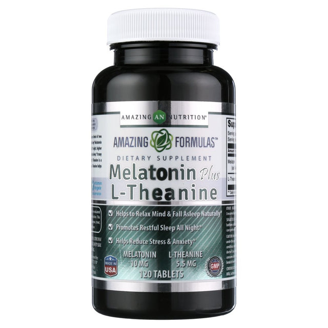 Amazing Formulas Melatonin plus L-Theanine 10Mg 120 Tablets Supplement