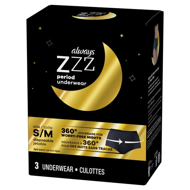 Always ZZZ Overnight Disposable Period Underwear for Women Size S/M, 3 Ct