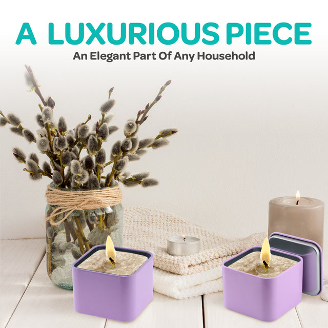 Hearts & Crafts Square 24 Tin Candle Tins with Lids for Candle Making - 8Oz - Lavender