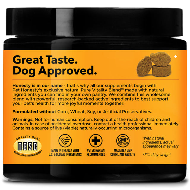 Pet Honesty Dog, Allergy Support Supplement W Probiotics Zinc and Colostrum, Peanut Butter Flavor, 90 Count Soft Chews