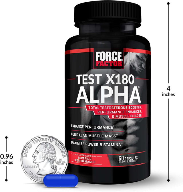 Force Factor Test X180 Alpha, Testosterone Booster for Men, Testosterone Supplement with L-Citrulline to Help Build Muscle and Strength, Boost Nitric Oxide for Performance, 60 Count (Pack of 2))