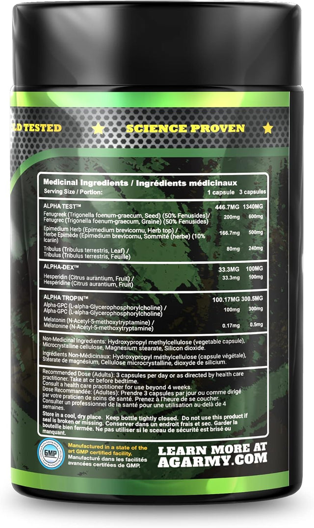 Alpha, Men'S 3-In-1 Formula, Fenugreek, Tribulus, Alpha-Gpc, Horny Goat Weed, 90 Caps