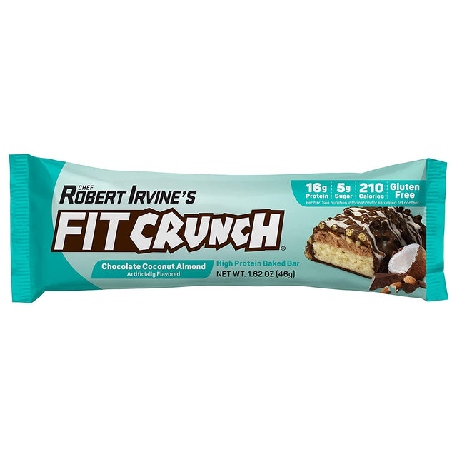 FITCRUNCH Snack Size Protein Bars, Designed by Robert Irvine, World’S Only 6-Layer Baked Bar, 5G of Sugar & Soft Cake Core (18 Bars, Chocolate Coconut Almond)