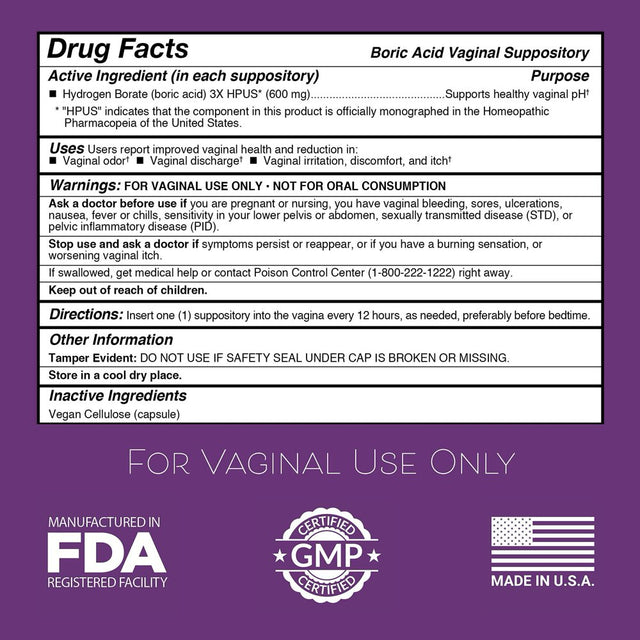 Intimate Rose Boric Acid , Ph Balance for Women, Boric Acid Vaginal Suppositories for Yeast Infection, Vaginitis, Bacterial Vaginosis, 30-Count (600Mg) Includes 7 Applicators - 100% Made in USA