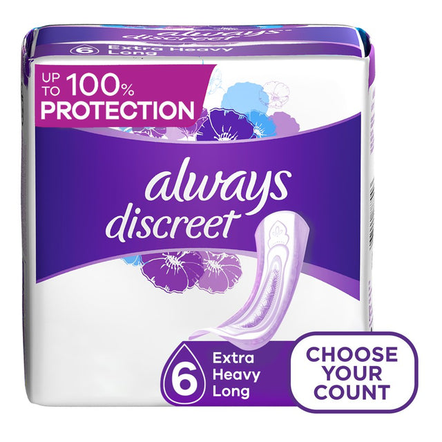 Always Discreet Incontinence Pads, Extra Heavy Absorbency, Long Length, 60 CT
