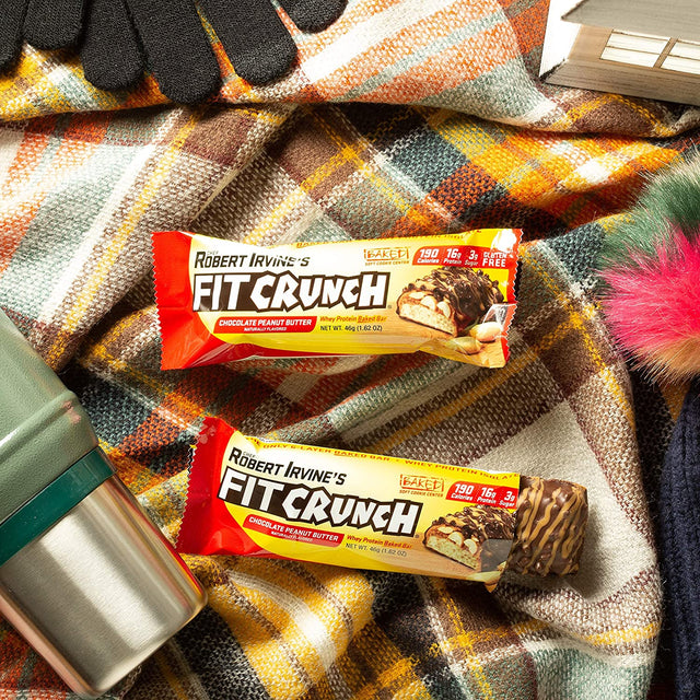 FITCRUNCH Snack Size Protein Bars, Designed by Robert Irvine, 6-Layer Baked Bar, 3G of Sugar, Gluten Free & Soft Cake Core (9 Bars, Chocolate Peanut Butter)