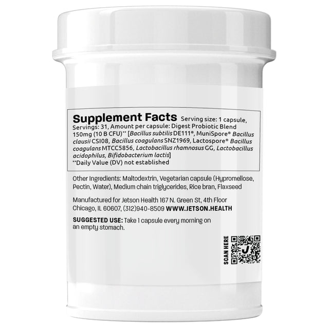 Jetson Health Digestion Immune Support Probiotic Supplement, 10 Billion CFU, 31Ct
