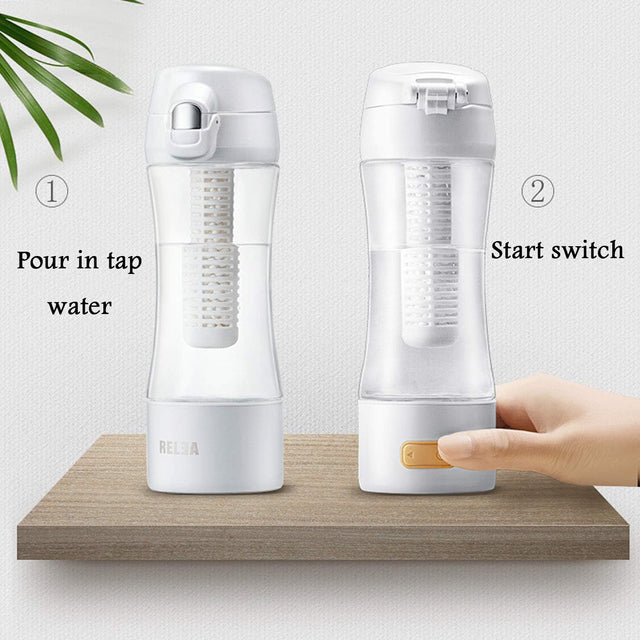 High Concentration Hydrogen-Rich Water Cup Alkaline Water Purifier Micro-Electrolyzed Water Glass Alkaline Water Generator, Ion Bat, White, 290Ml