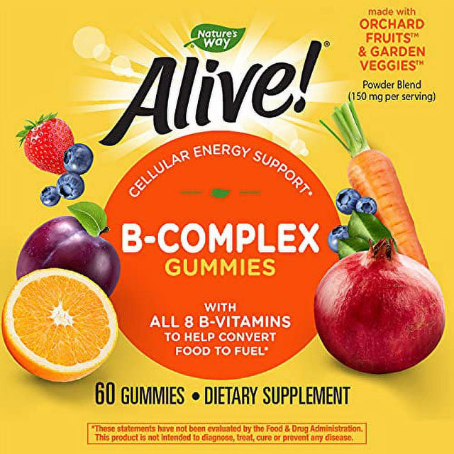 Nature’S Way Alive! B-Complex Gummies, Cellular Energy Support*, 8 B-Vitamins, Vegetarian, Mango Flavored, 60 Gummies