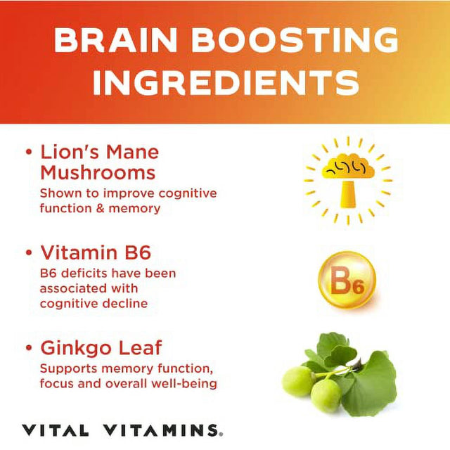 Vital Vitamins Brain Booster plus €“ Lion'S Mane Mushrooms - Brain Supplements for Memory & Focus €“ Nootropic Support €“ Memory & Energy Supplements for Brain €“ Clarity & Bra