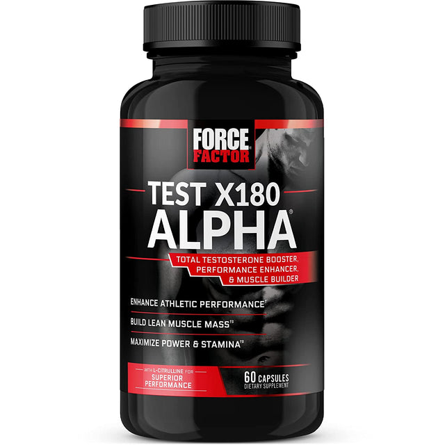Force Factor Test X180 Alpha Total Testosterone Booster for Men with Fenugreek Seed and Maca Root to Increase Blood Flow, Build Lean Muscle, Improve Male Athletic Performance, 60 Capsules